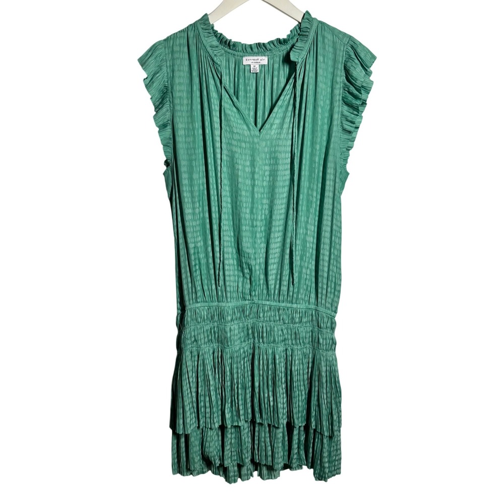 Current Air Los Angeles Green Jacquard Smocked Tiered Mini Dress M Boho Feminine